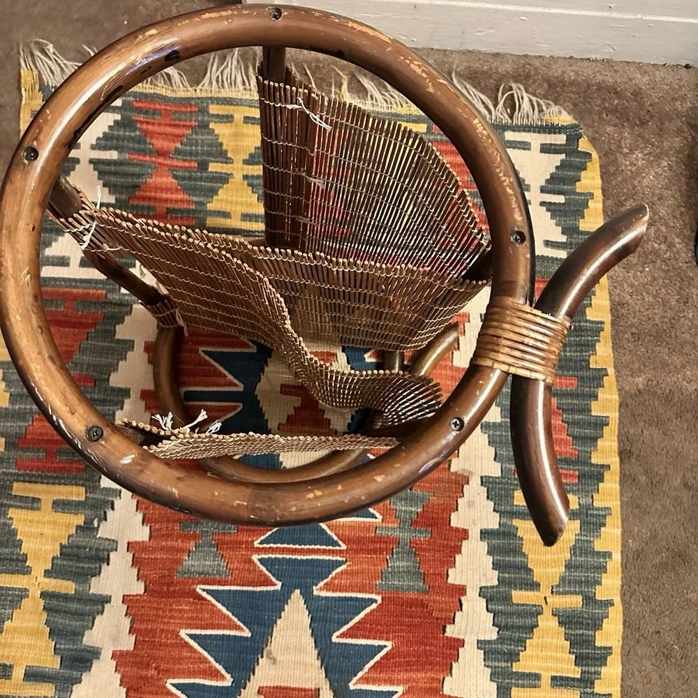 Vintage Bentwood & Slatted Bamboo Magazine Rack